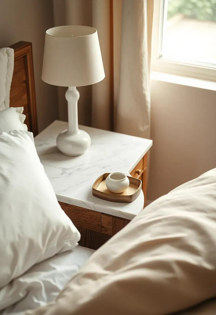 Marble-top vintage nightstand vignette