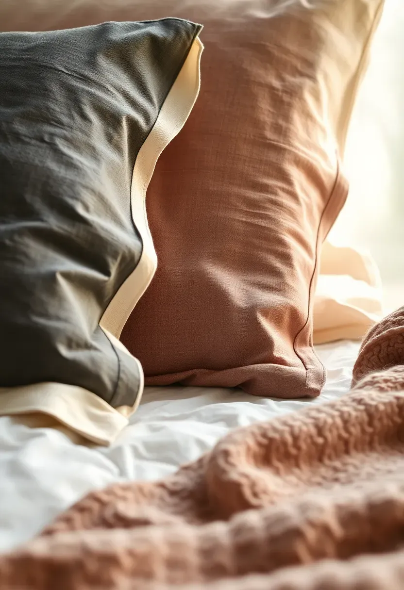 Charcoal linen bedding with rose accents