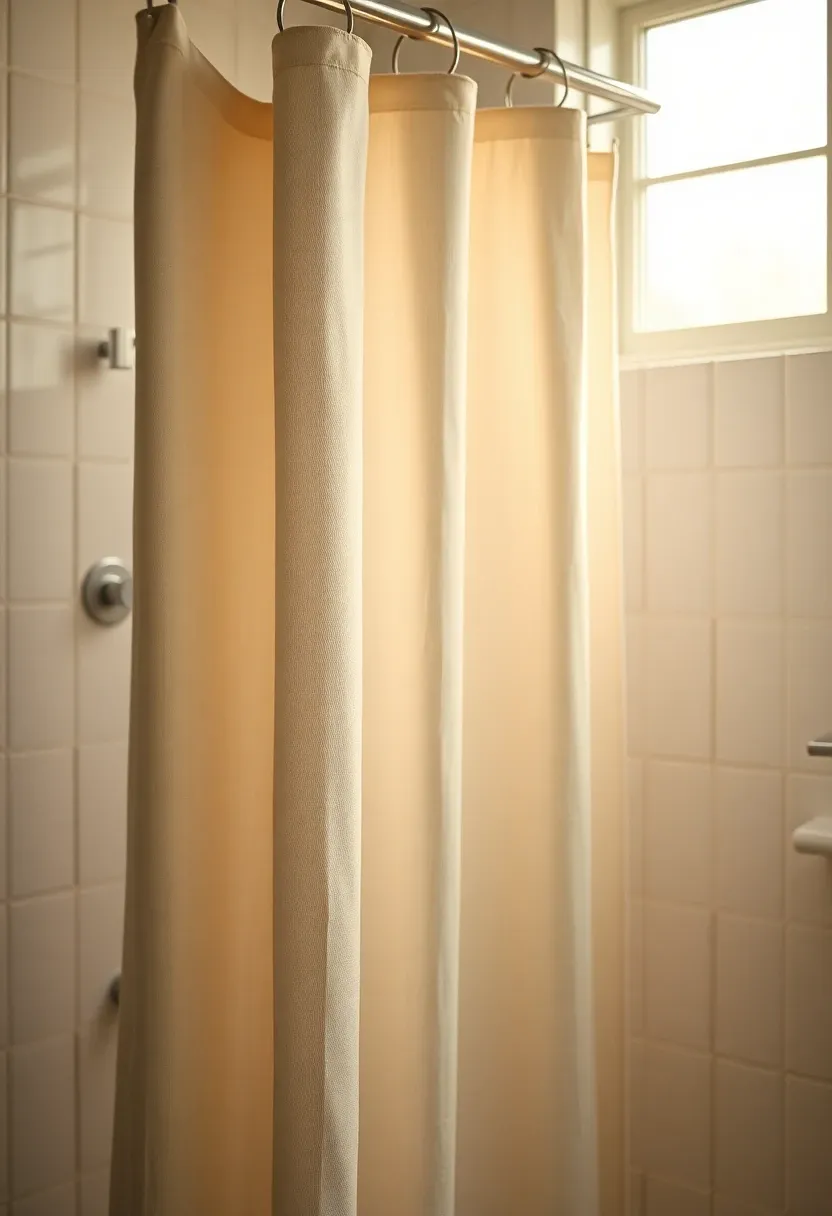Linen shower curtain with high hooks