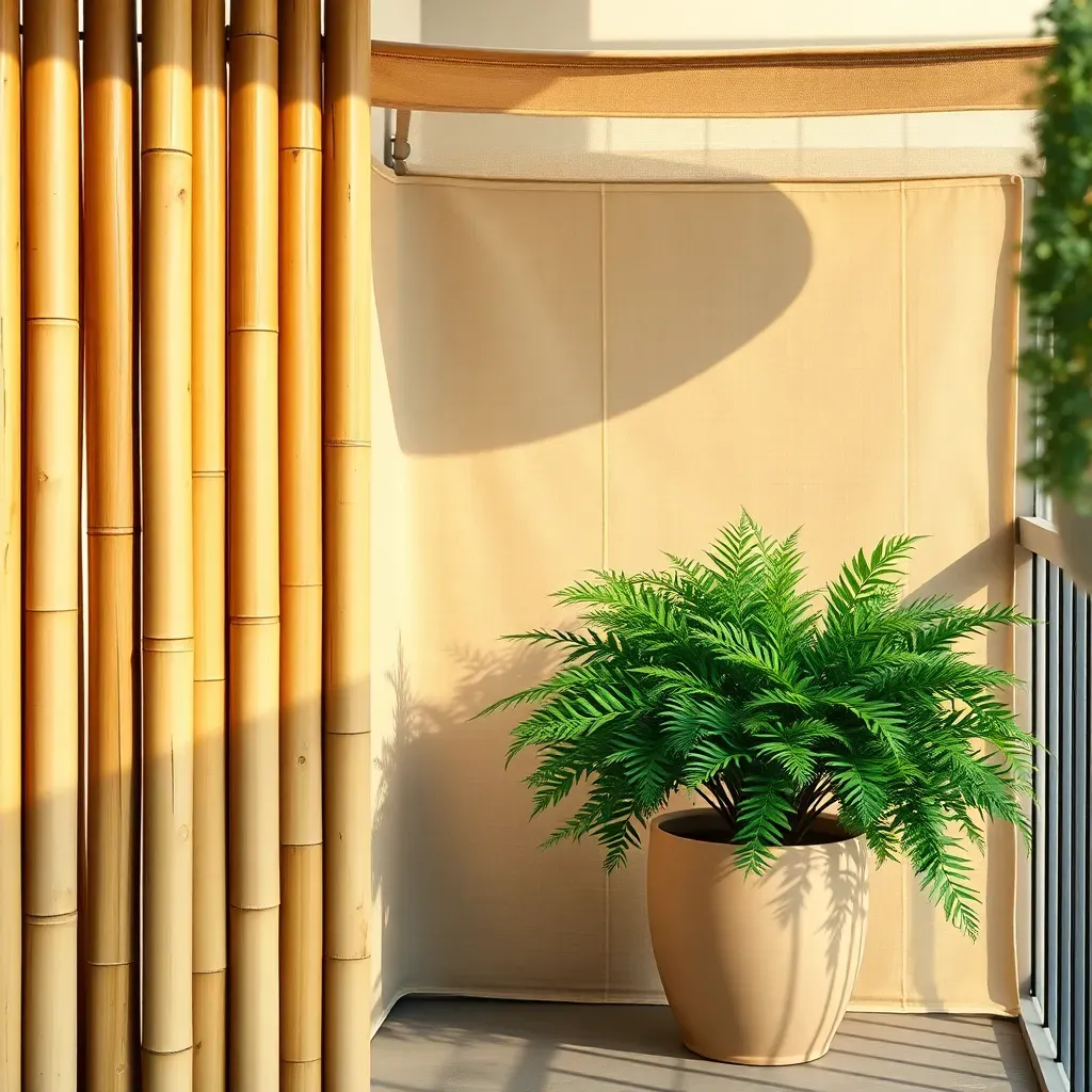 Bamboo windbreak and shade-cloth fern nook