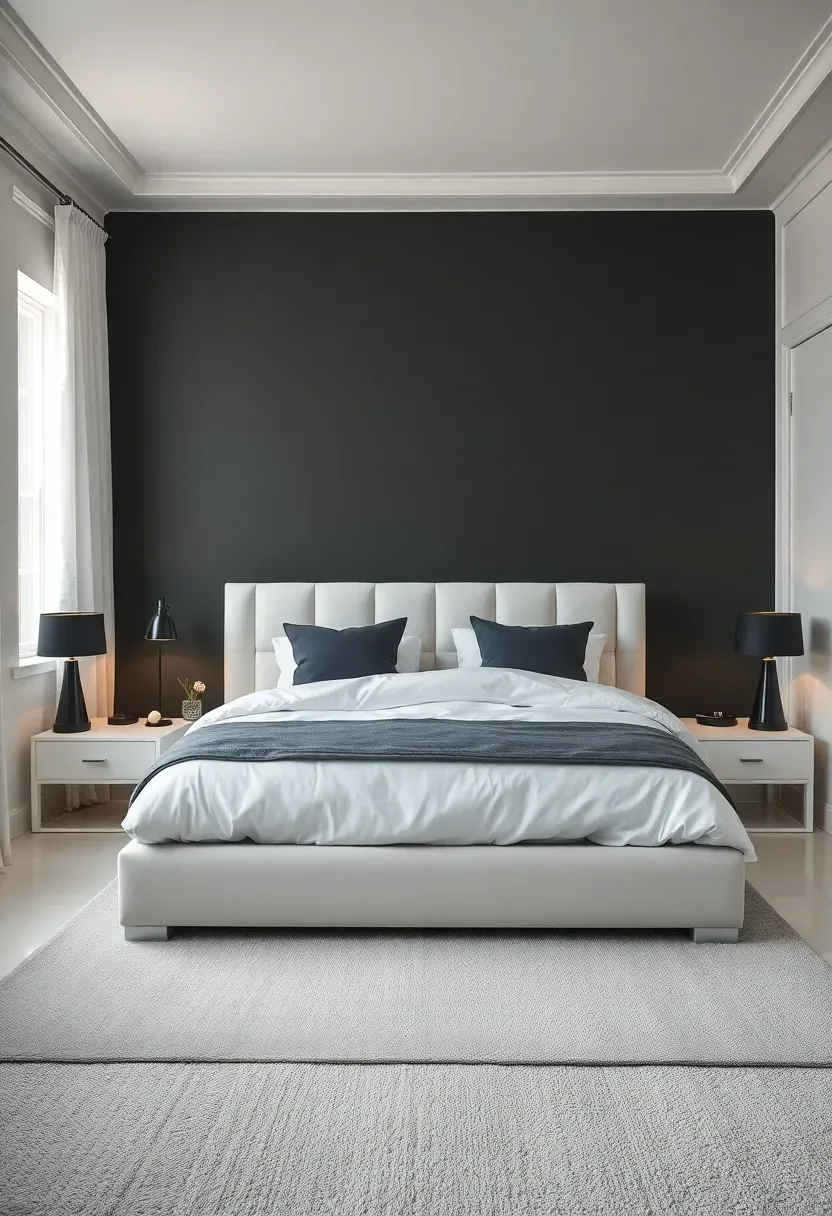Dark Grey Feature Wall Behind Bed