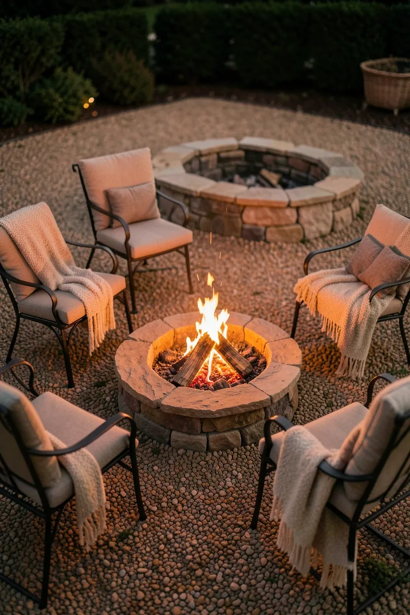 Pea Gravel Patio with Fire Pit Feature