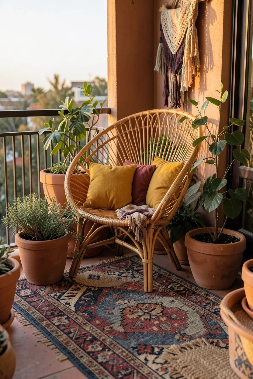 Boho-Chic Balcony with Textured Rattan