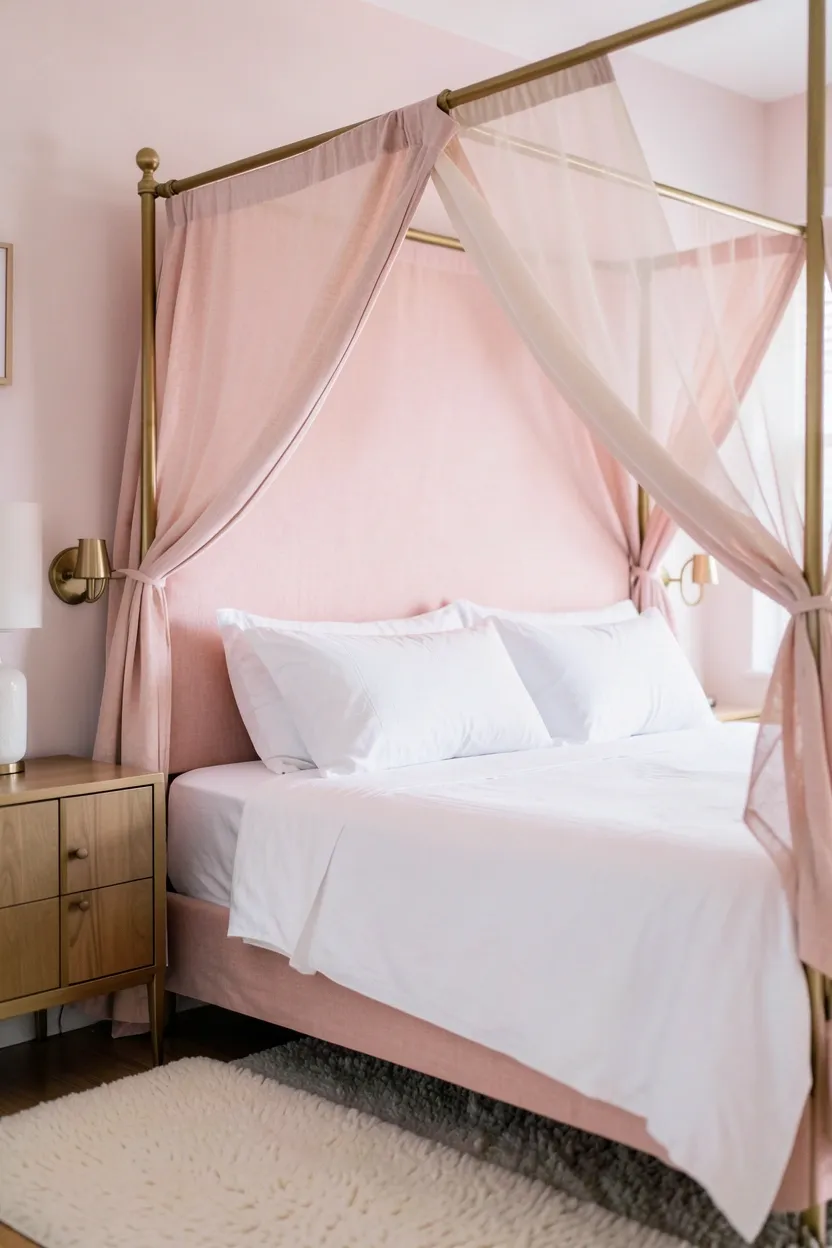 Romantic Blush Pink Linen with Brass Canopy