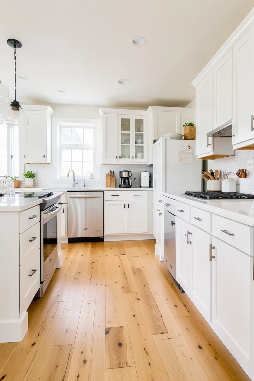 Light Wood Floors with White Shaker Cabinets