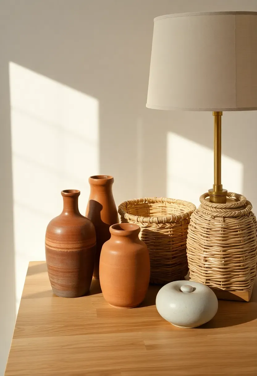 Thrift store furniture pieces and decor items arranged for budget room decorating