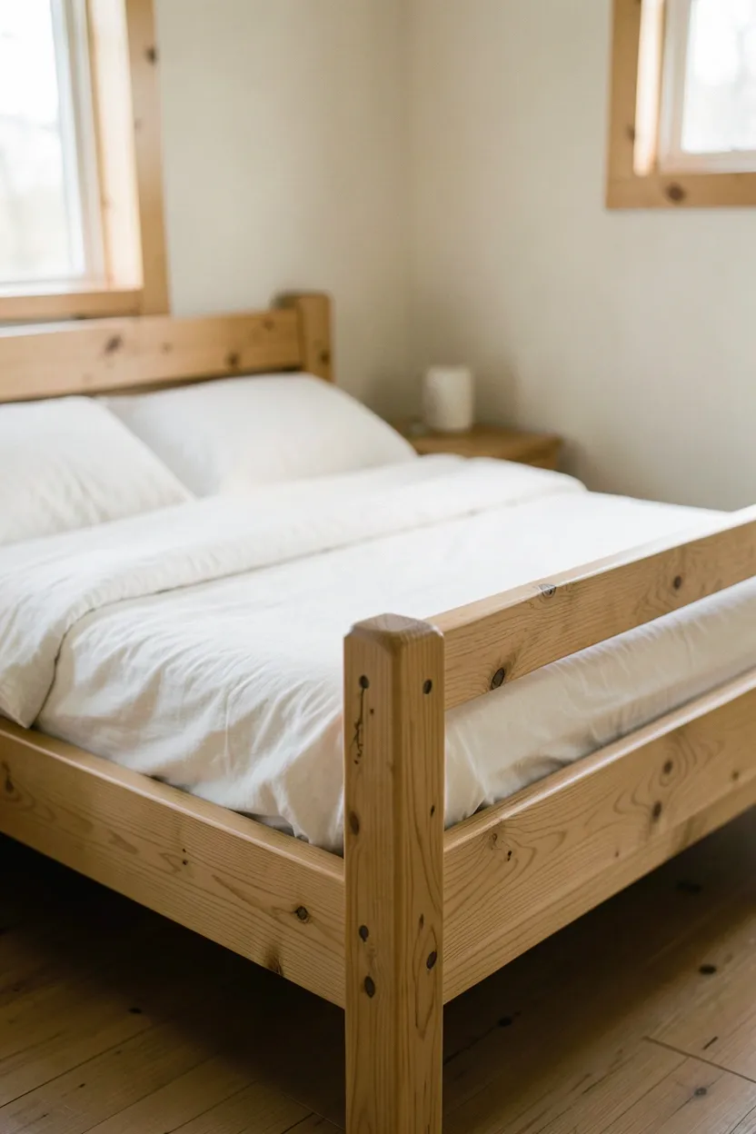 Handmade Wooden Bed Frame with Carved Details