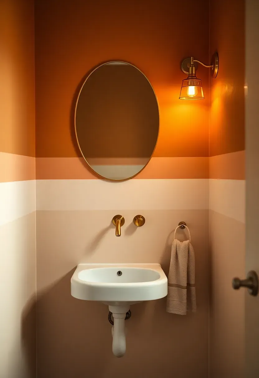 Small bathroom with caramel toned upper walls fading into ivory lower walls, creating a warm gradient effect