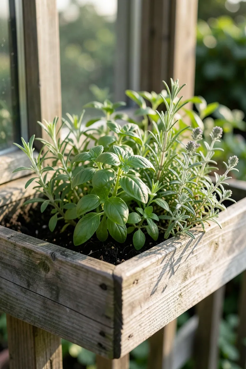 Compact Herb Garden in Window Boxes