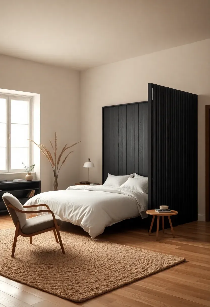 Black room divider for a quiet dressing zone