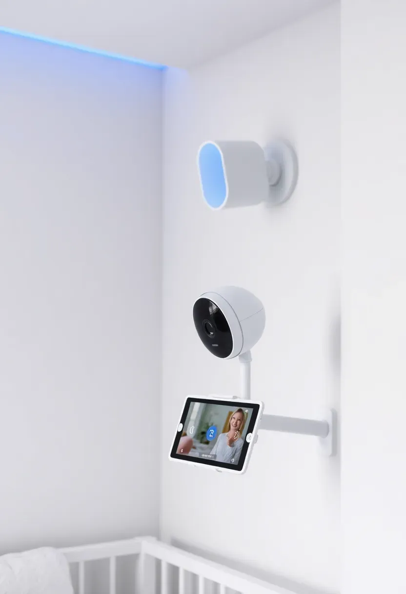 Smart nursery corner with integrated baby monitor and app-controlled lighting