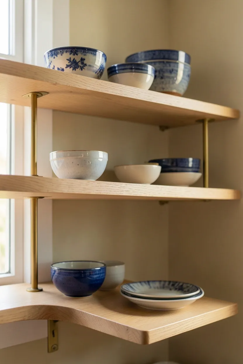 Open shelving with mixed ceramics