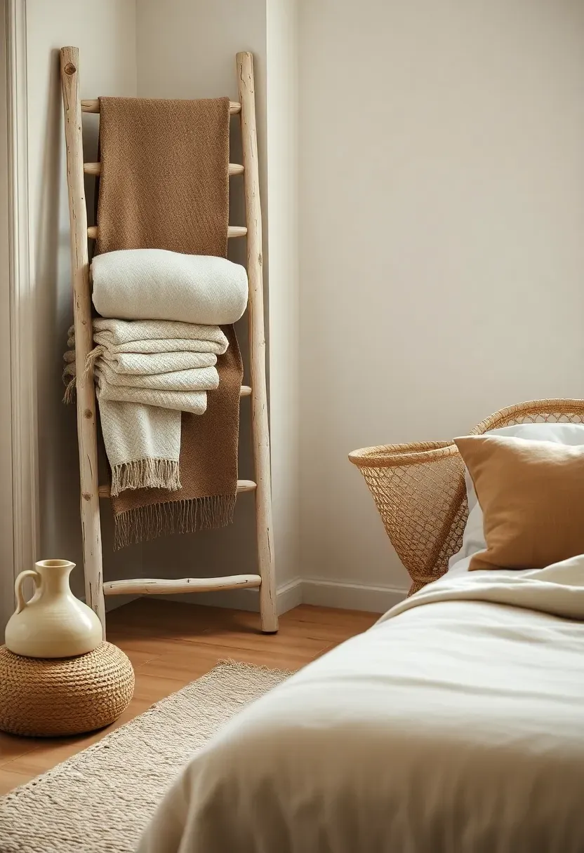 Repurposed ladder blanket rack for texture