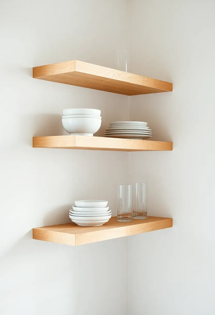 Light oak floating shelves with hidden brackets