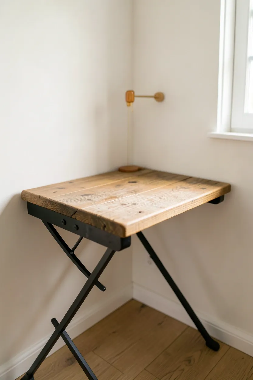 Wall-Mounted Folding Desk with Wood Accents