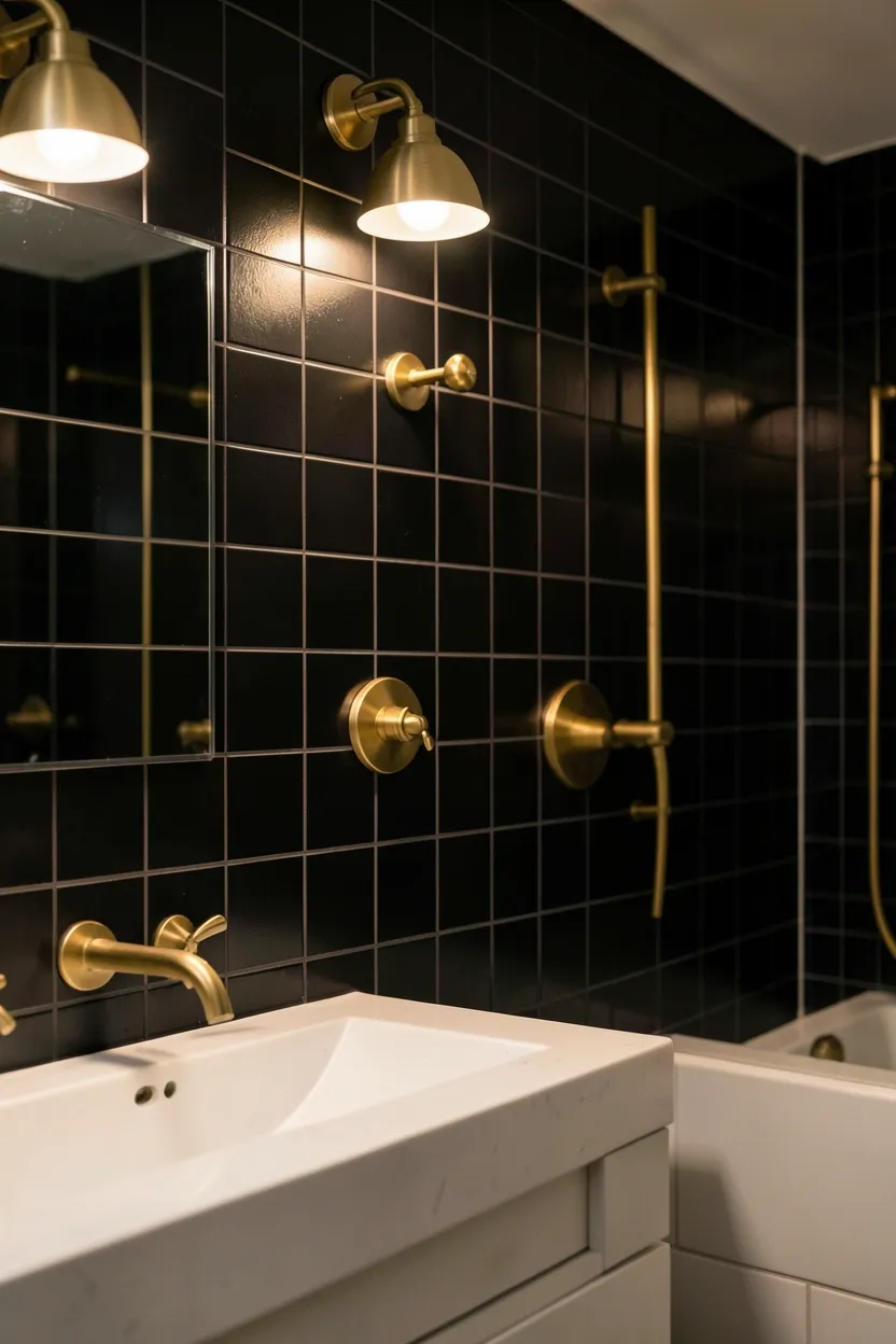 Black Tile with Brass Fixtures