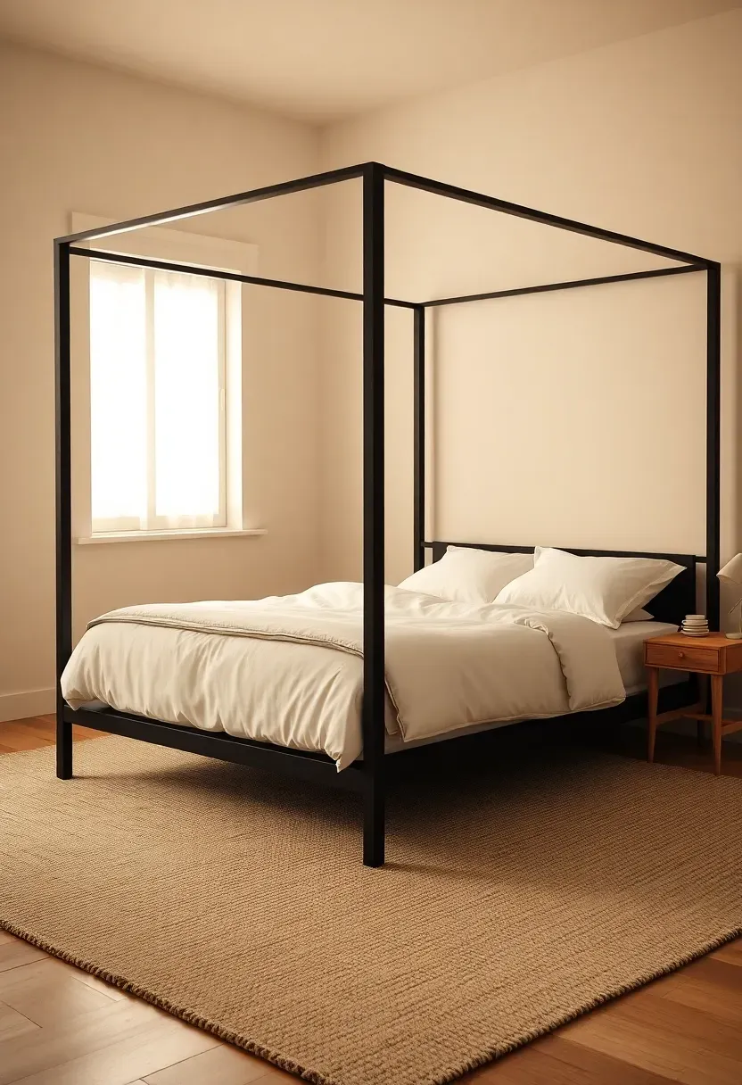 Slim black canopy frame in an airy room