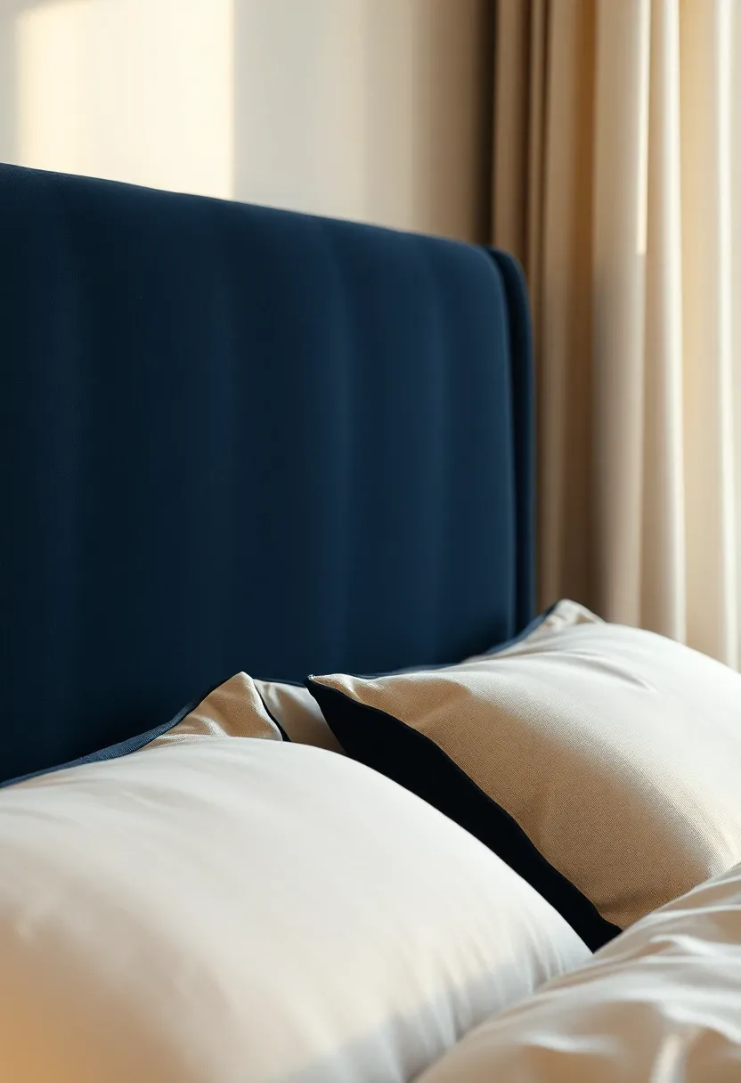 Velvet headboard in deep navy