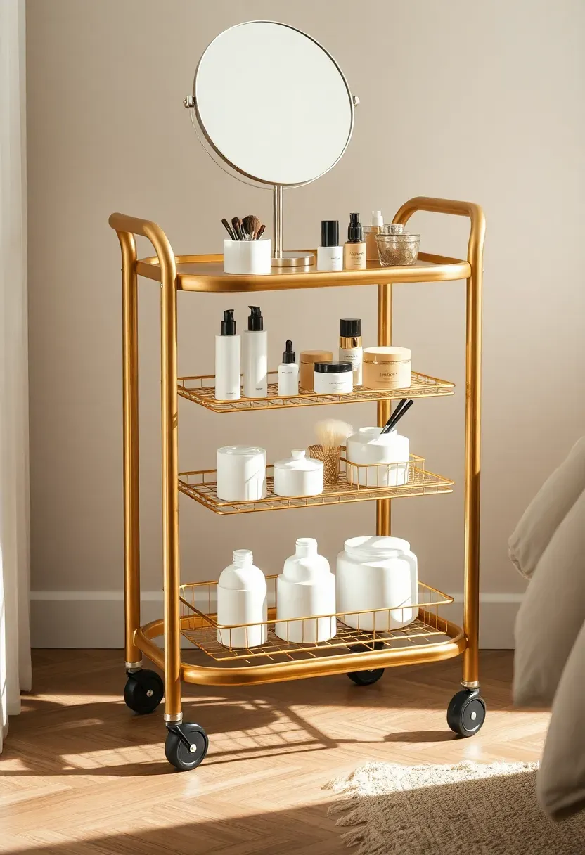 practical mobile vanity cart on wheels — flexible renter-friendly beauty station that moves with you