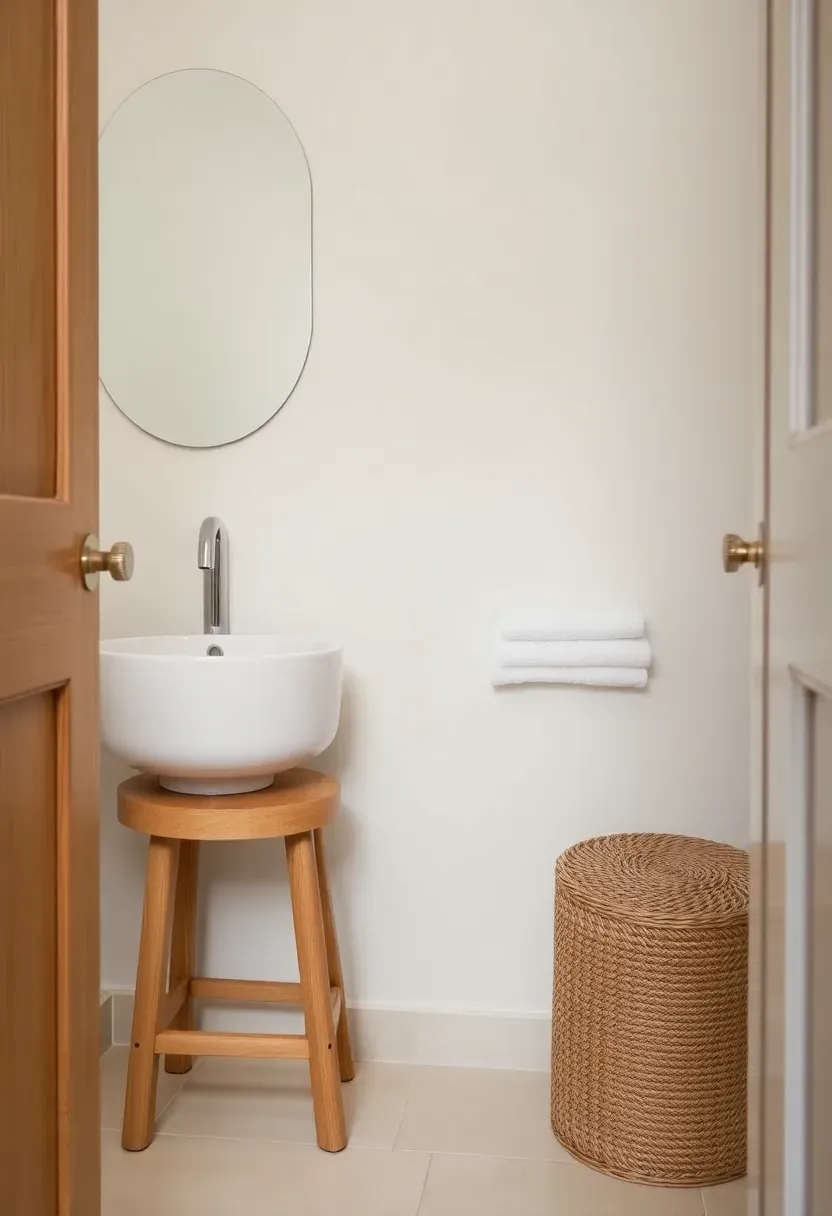 Natural wood accents and woven storage