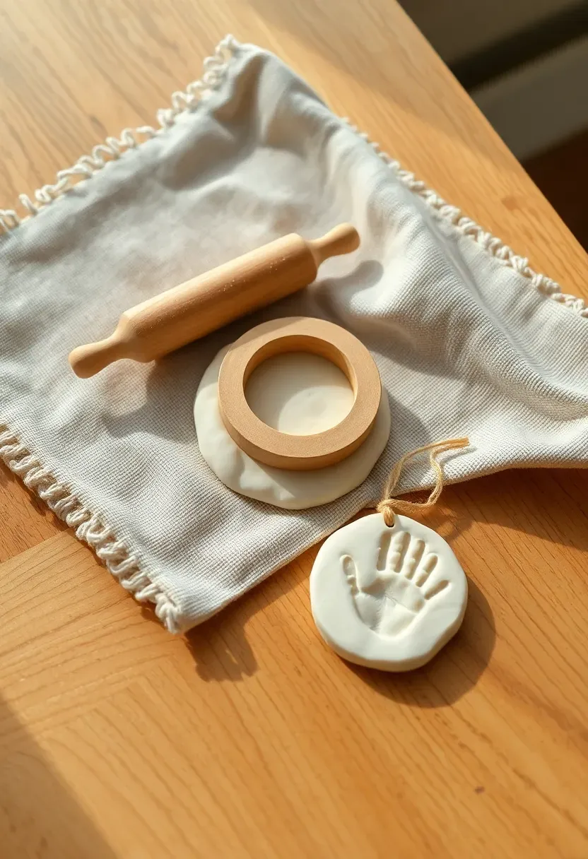 baby handprint and footprint ornament making kit with air dry clay stamps and a small wooden frame