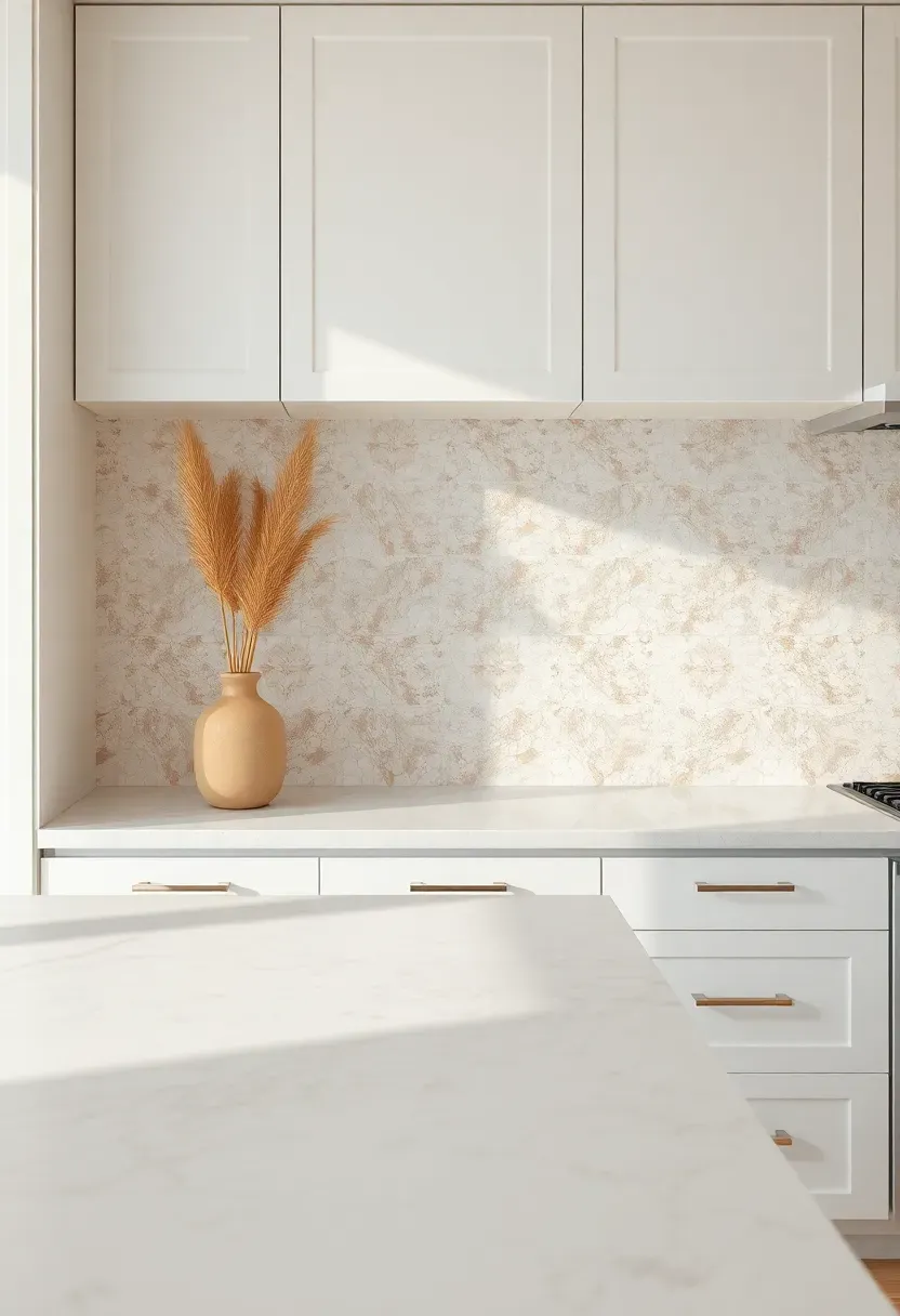 terrazzo tile backsplash with multicolored stone chips in a bright contemporary kitchen