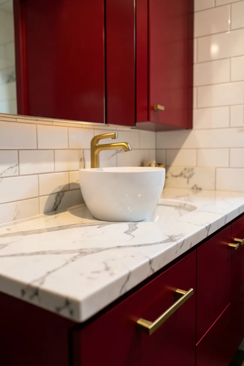Crimson Vanity with Marble Countertop