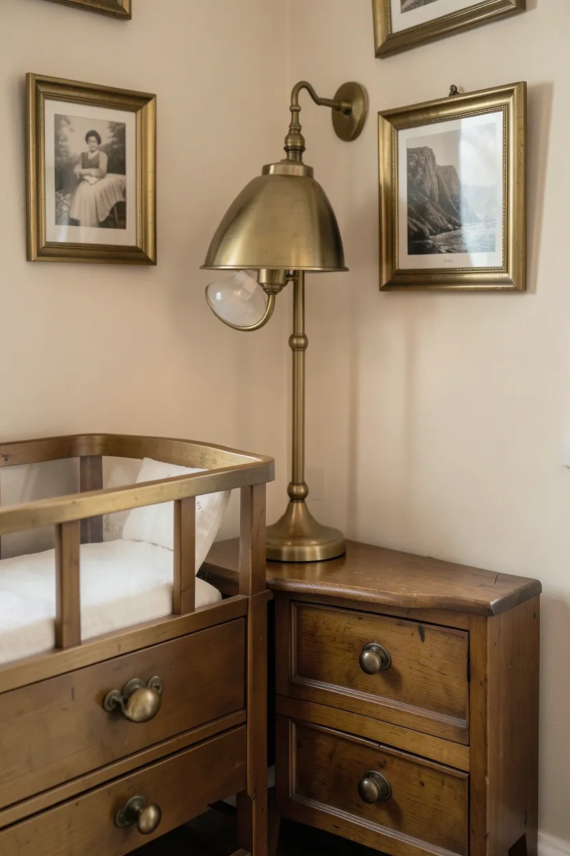 Warm beige nursery corner in a master bedroom with layered cream textiles, knit blanket, and woven basket storage for a soothing bonding space