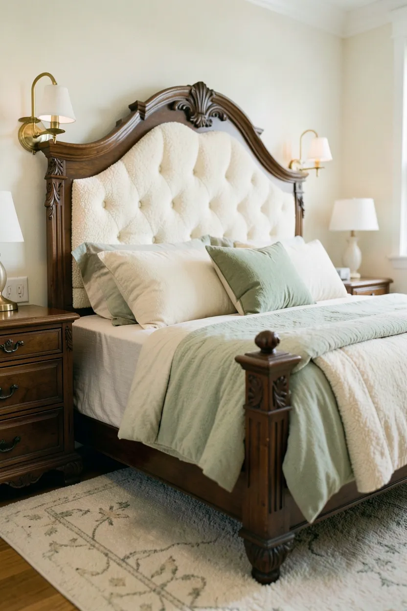 Classic Ivory Chenille with Dark Wood Carvings