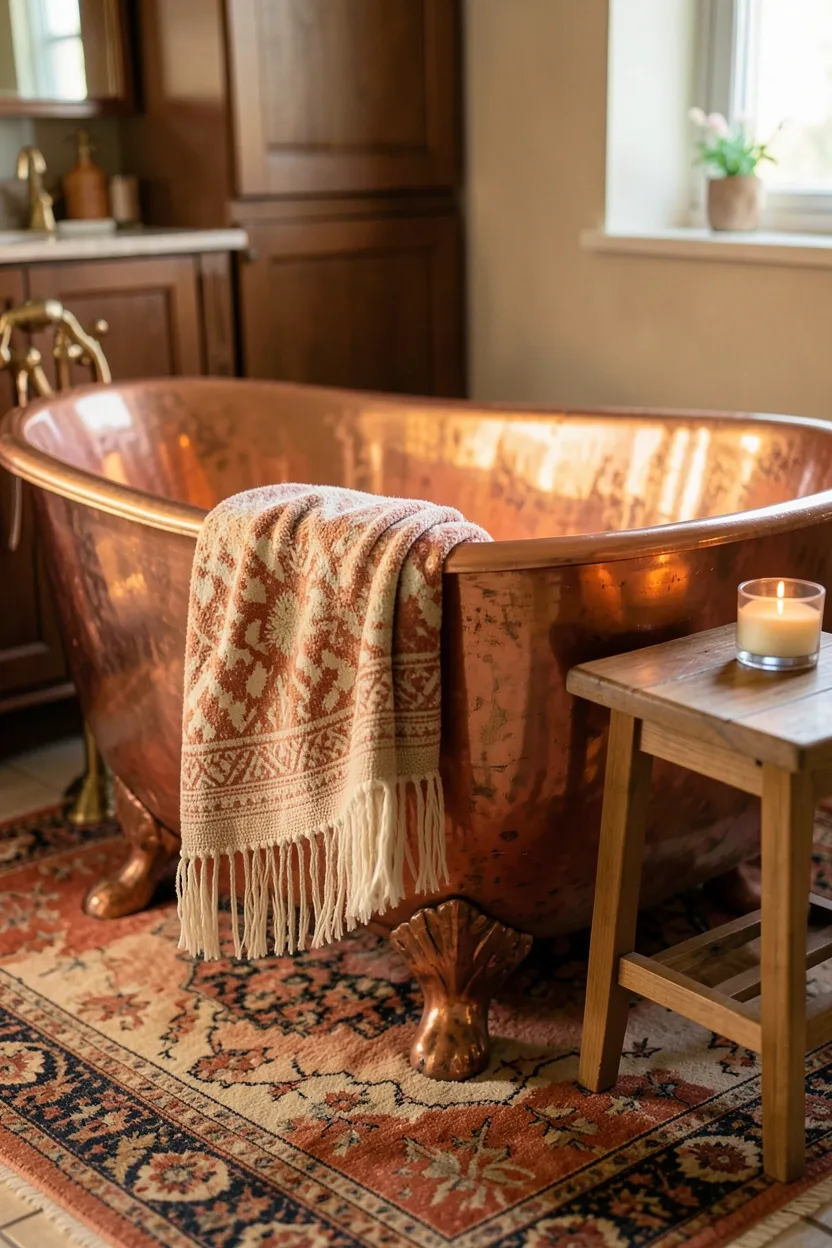 Freestanding Copper Tub with Textiles