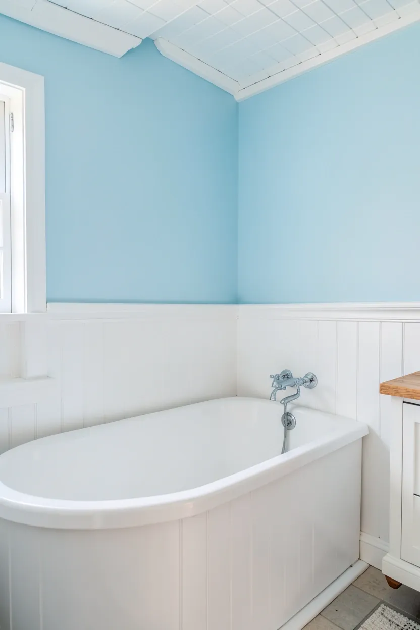 Sky Blue Walls with White Wainscoting