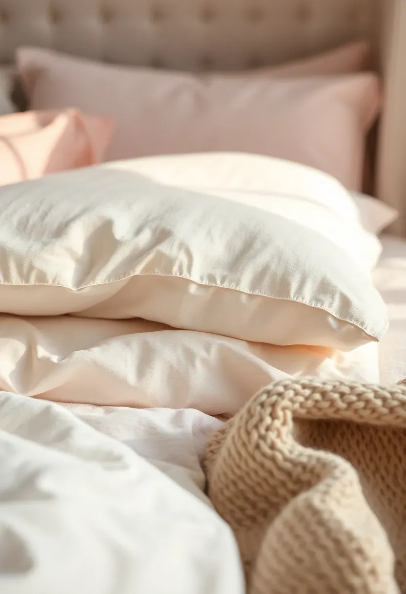 Blush and ivory bedding layers
