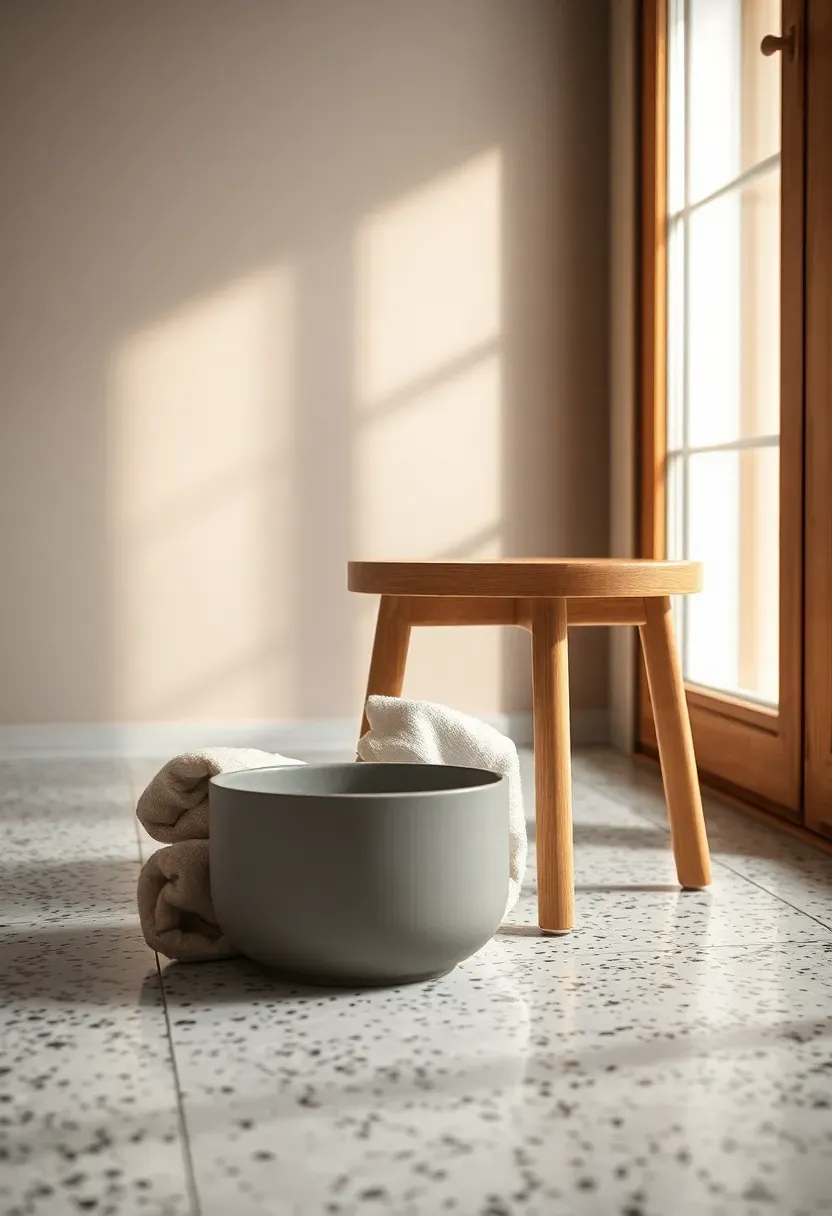 Terrazzo accents in the floor strip