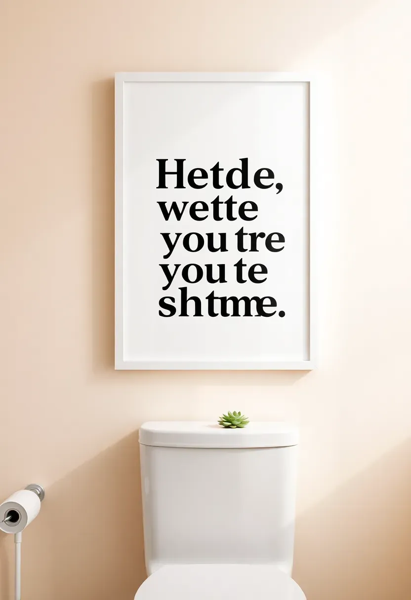 Framed black and white typographic bathroom humor print reading wash your hands in modern sans-serif font on a light bathroom wall