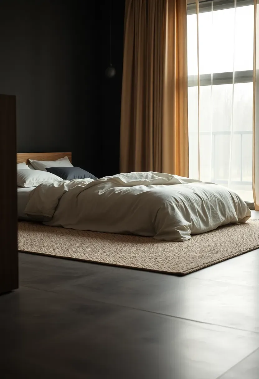 Polished concrete floor with layered rugs