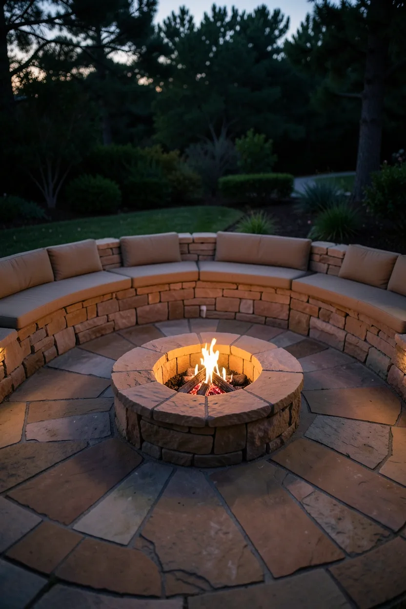 Flagstone Patio with Built-in Fire Pit