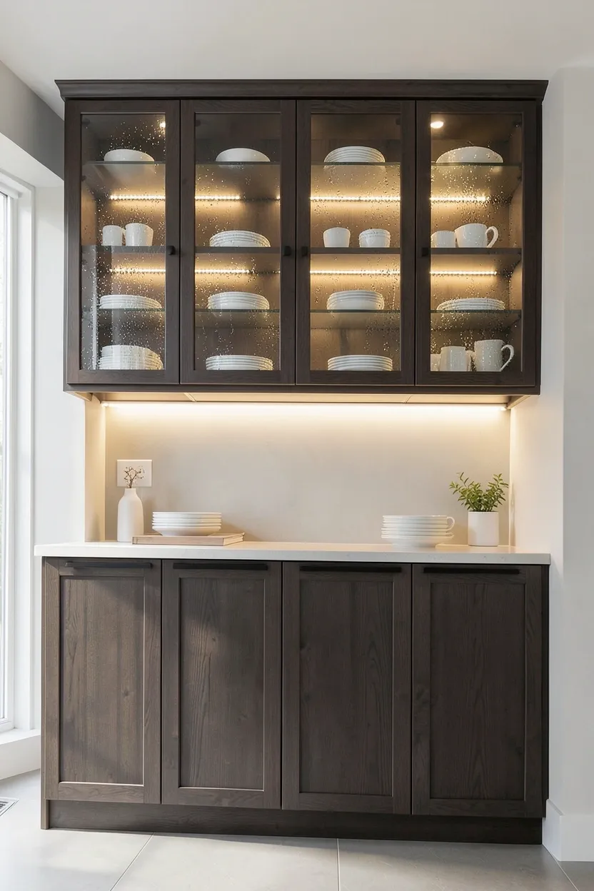 Dark Wood and Glass Cabinet Upper Mix