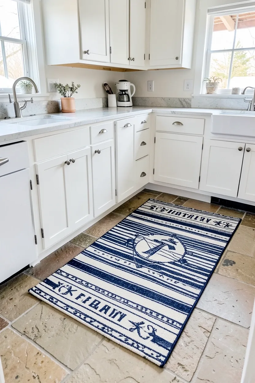 Nautical Stripe Runner with Natural Stone Floors