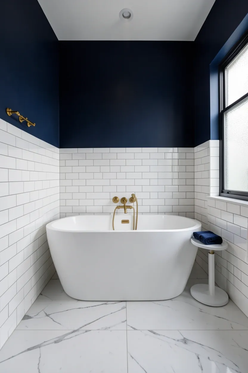 Navy Accent Wall with White Fixtures