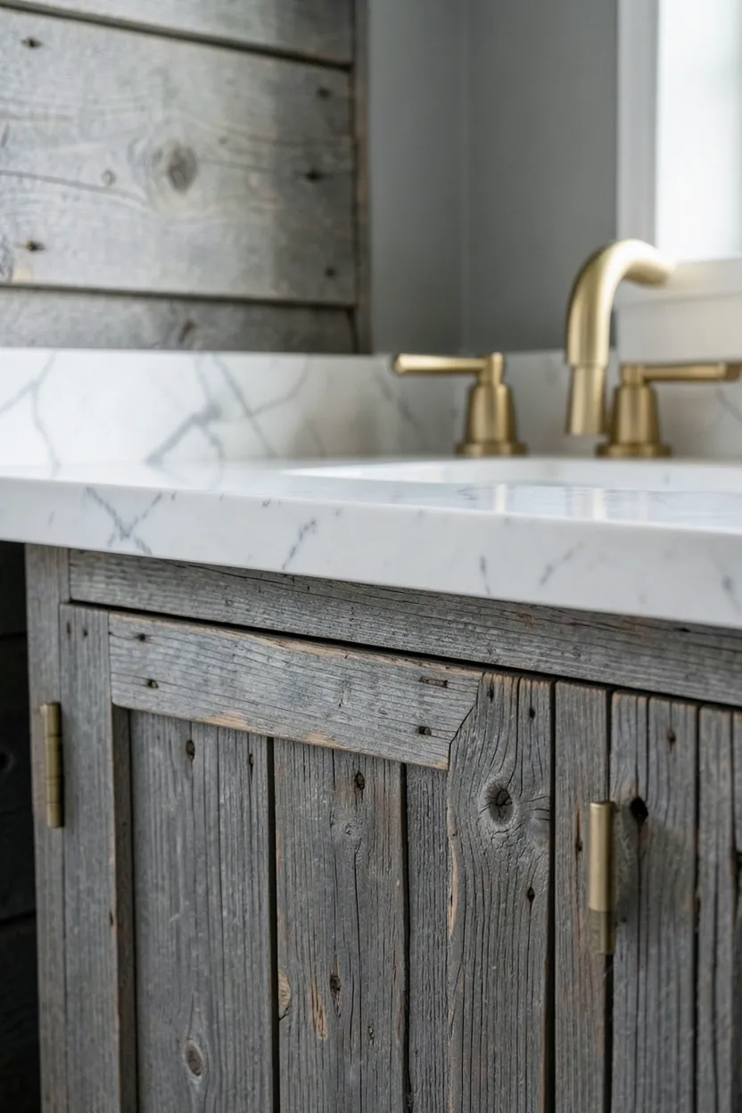 Reclaimed Wood Vanity with Marble Top