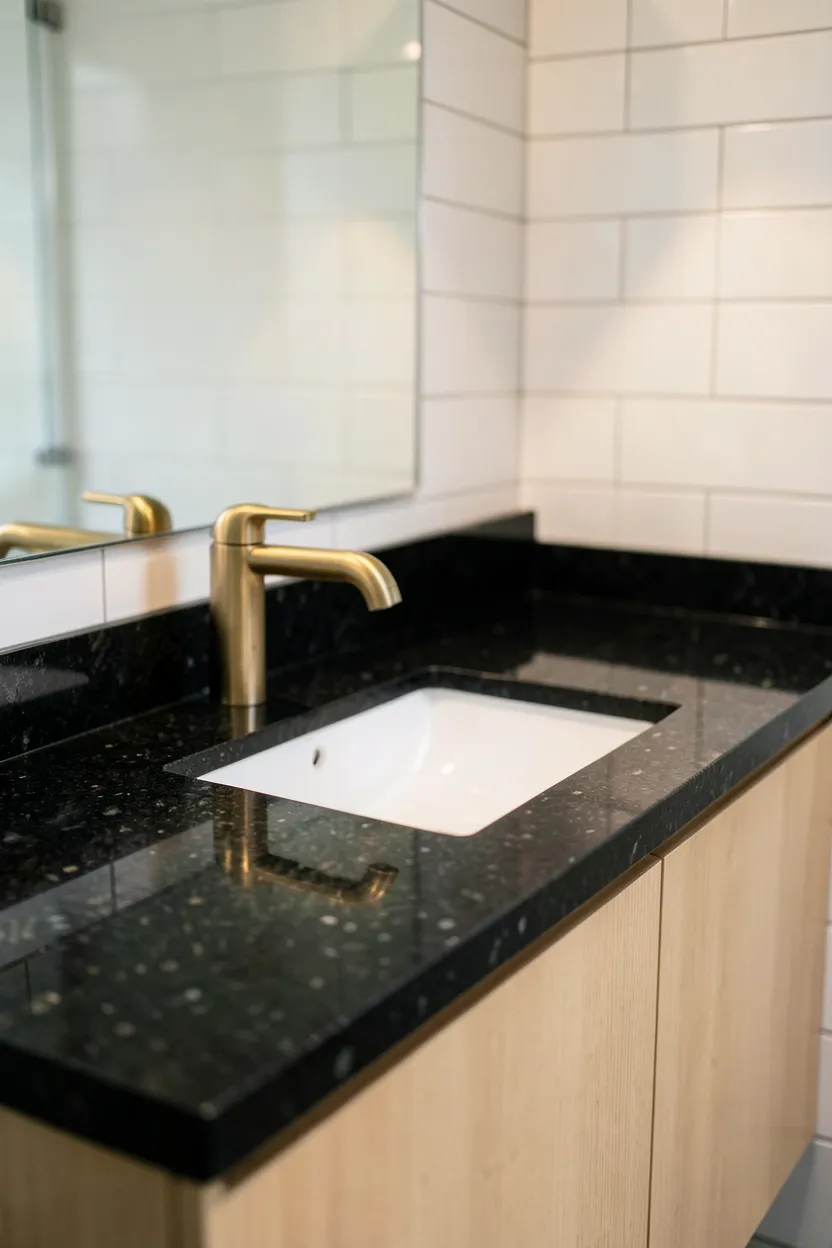 Matte black wall-mounted faucets above a vessel sink on a clean white countertop in a modern bathroom