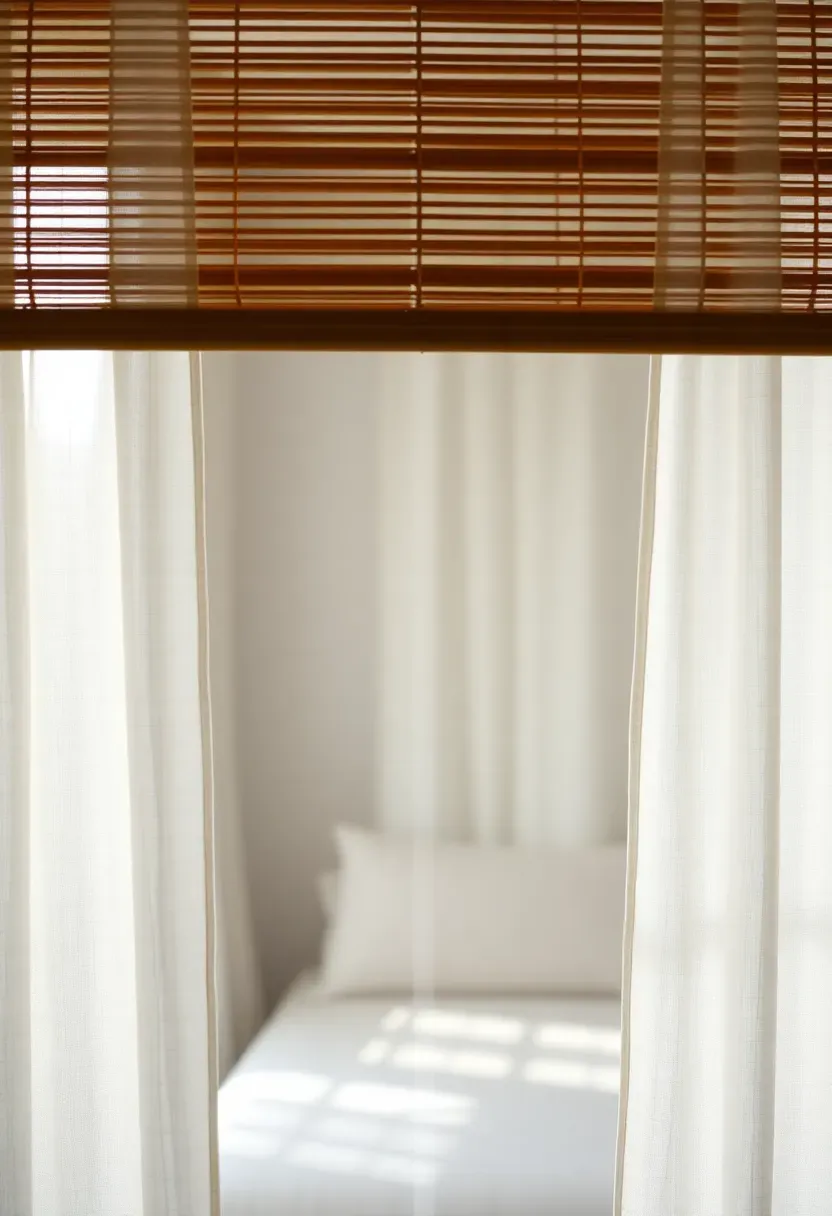 Bamboo Window Blinds with Sheer Linen Curtains
