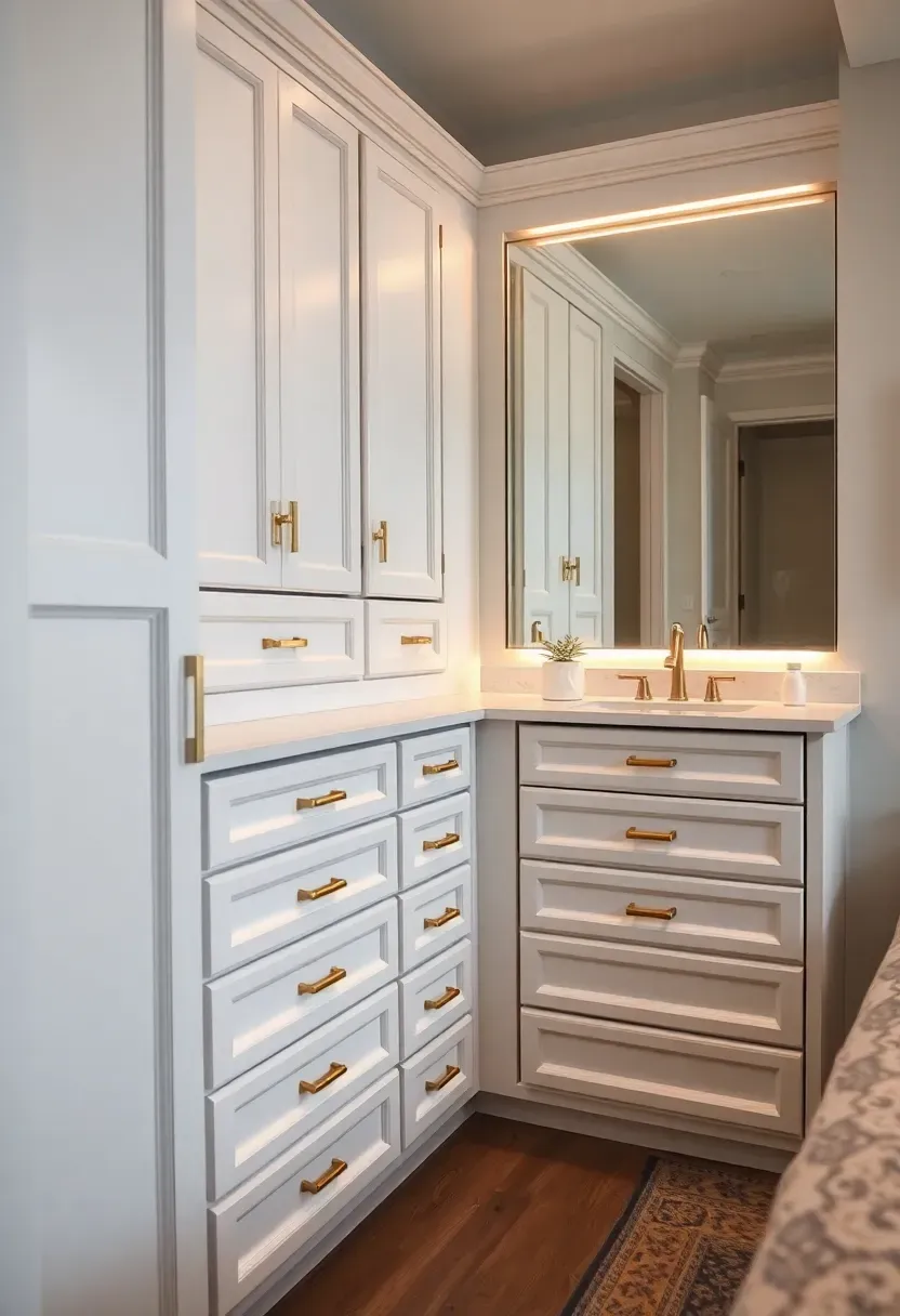 custom built-in vanity with extensive drawer storage tailored to specific needs