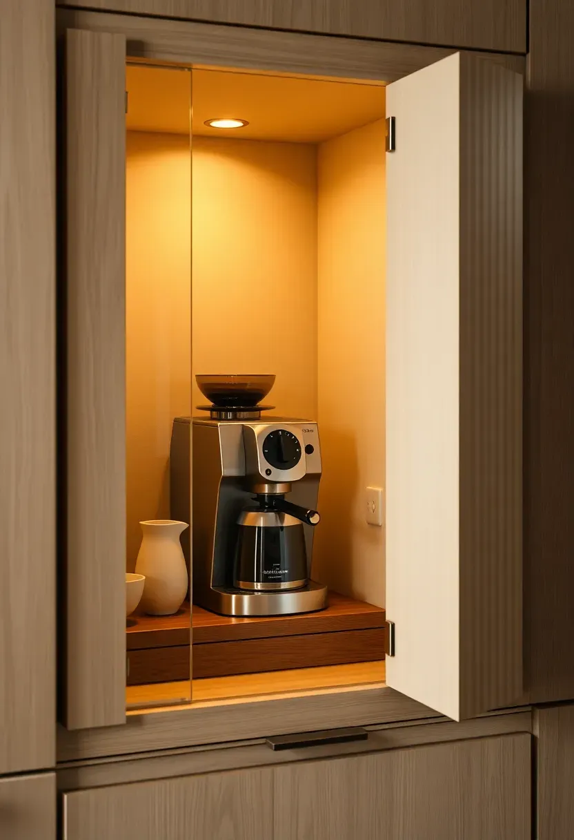 Reeded glass coffee niche with warm backlight