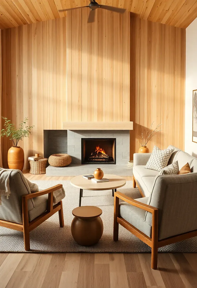 Fireplace-centered layout with twin lounge chairs