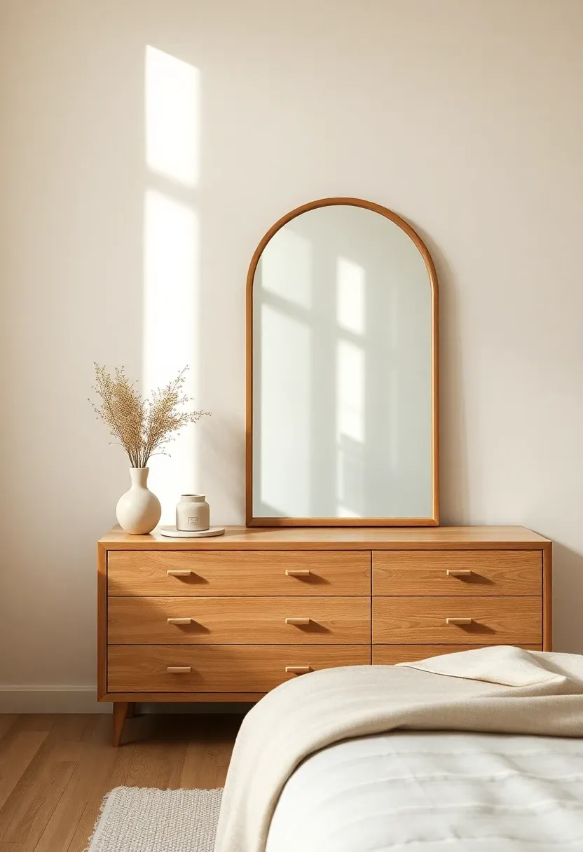 Low dresser wall with a light-bouncing mirror