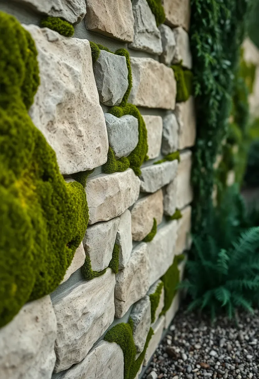 Aged stone wall with fern pockets