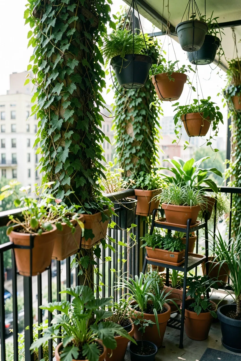 Urban Green Balcony with Plants Everywhere