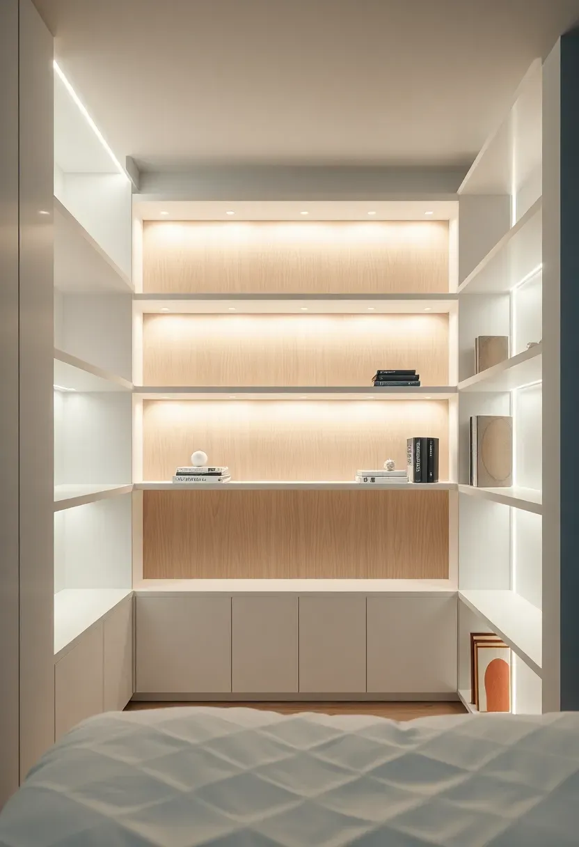 Floor-to-Ceiling Built-In Shelving with Integrated LED