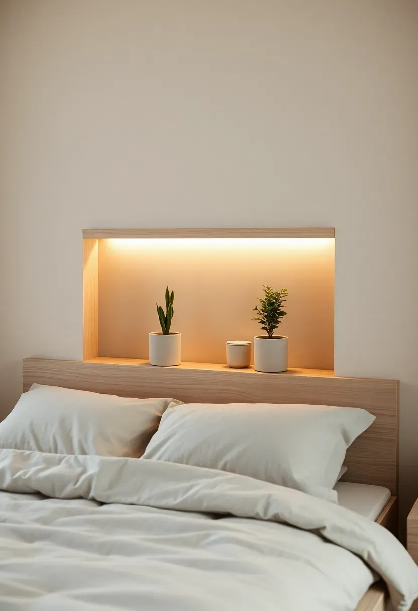 Headboard niche with mini planters and hidden light